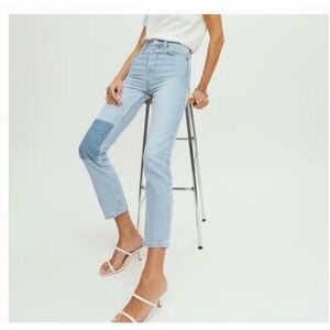 Reformation Tahoe Cynthia Patch High Rise Straight Button Fly Denim Jeans Sz 25